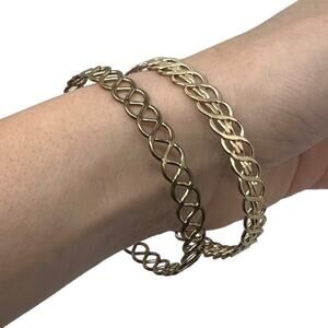 Knot Design Gold Tone Metal Bangle Bracelet Set Twisted Weave Pattern